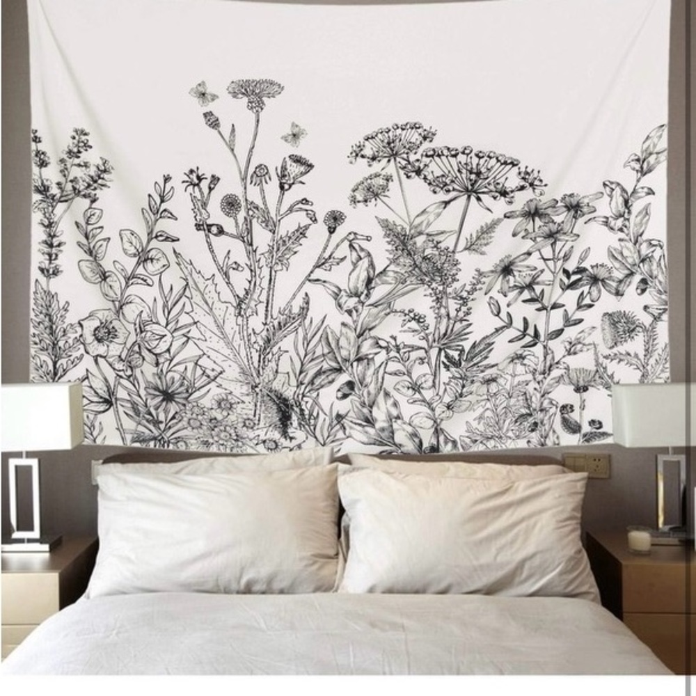 Floral Black and White Wall Tapestry
